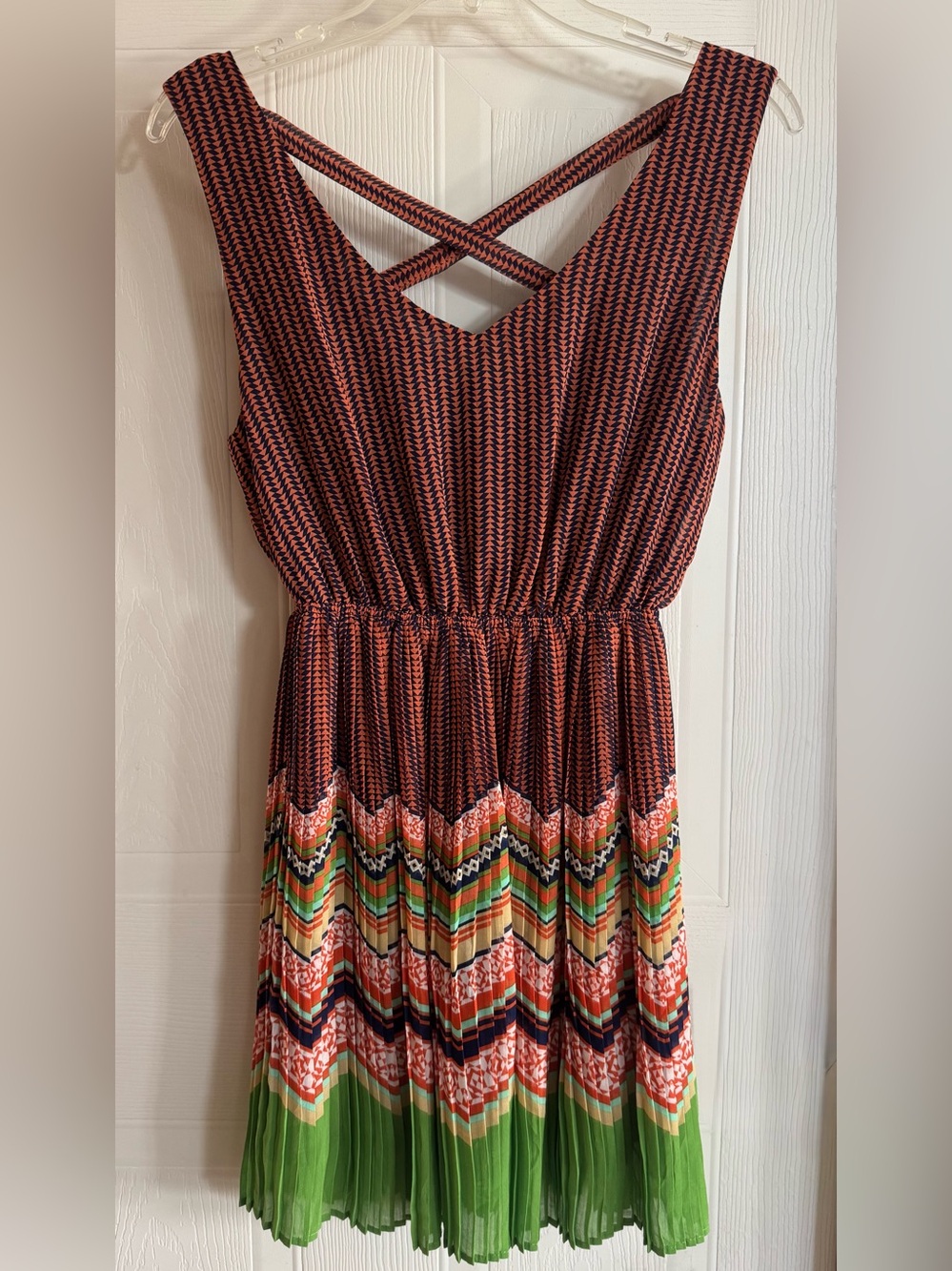 Double Zero Geometric Pleated Skirt Strappy Back Dress Size S